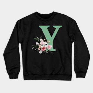 Letter Y green with colorful flowers Crewneck Sweatshirt